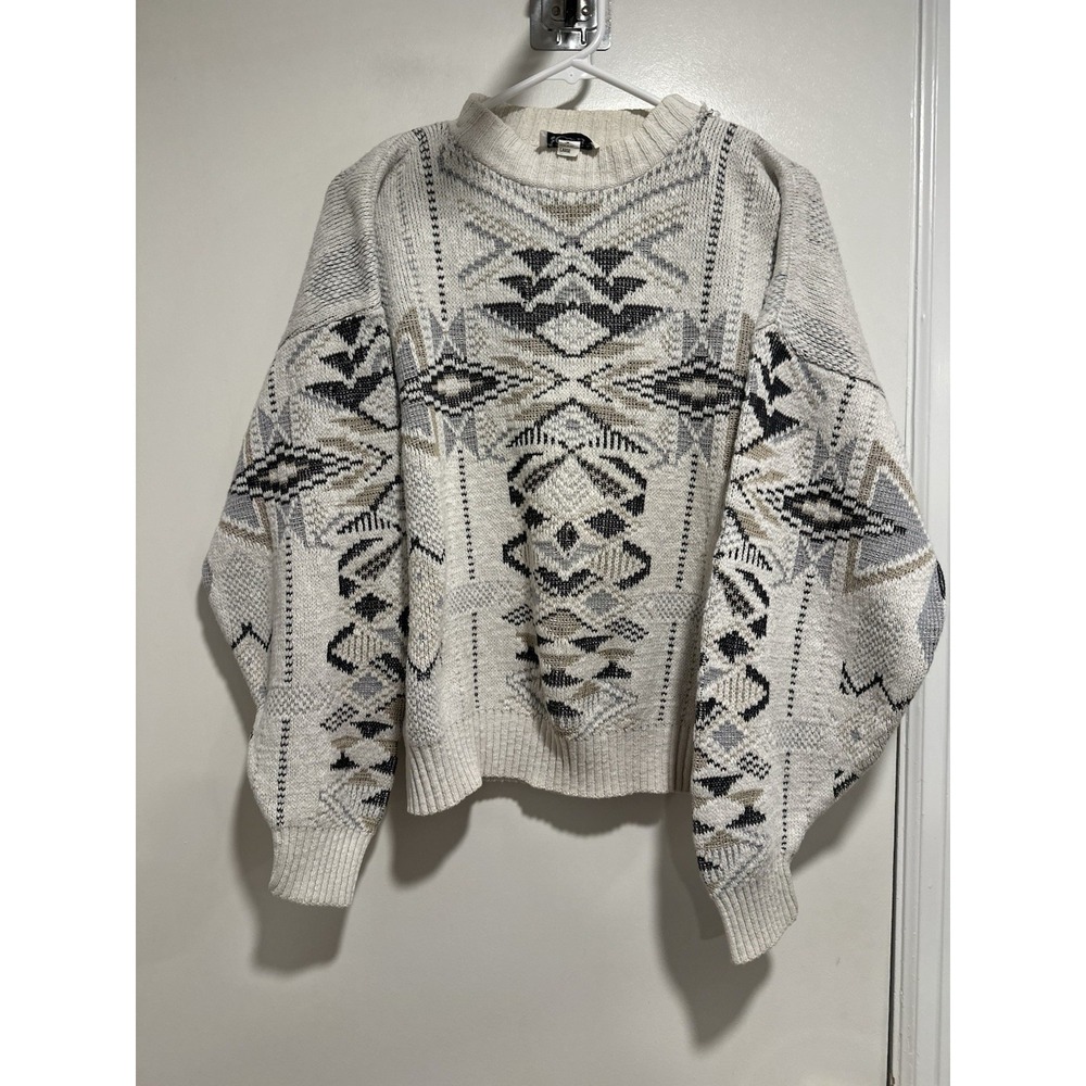 Vintage Private Club Sz:L Neutral tones aztec geometric tribal pattern Sweater